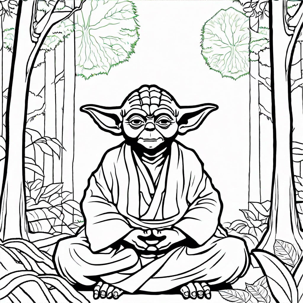 yoda meditating in a forest